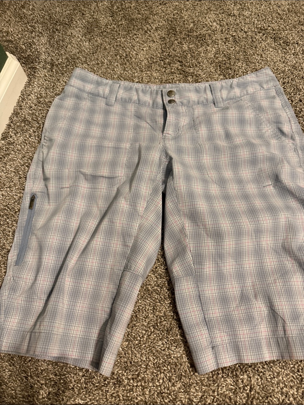 Columbia Light Blue Plaid Knee-Length Shorts
